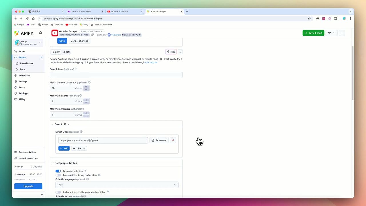 Apify JSON参数配置